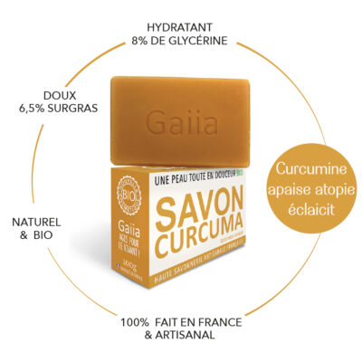 Savon curcuma Gaia hydratant bio et artisanal et ses vertus.