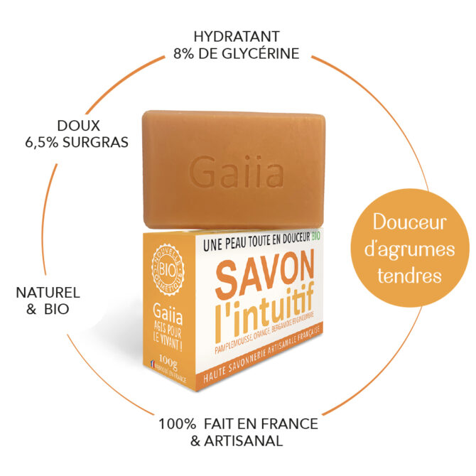 SAVON A FROID SURGRAS L'INTUITIF / PAMPLEMOUSSE - ORANGE - BERGAMOTTE / BIO / 100G – Image 2