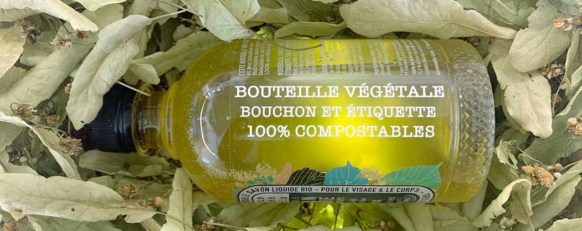 Le flacon, le bouchon et l'étiquette de notre savon liquide Tilleul sont 100% Biodegradables et Compostable !