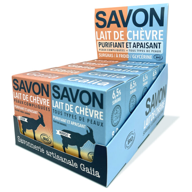 PRÉSENTOIR 10 SAVONS BIO AU LAIT DE CHÈVRE