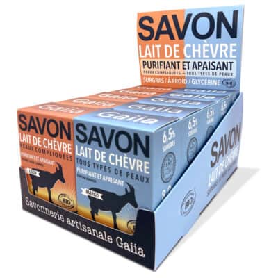 PRÉSENTOIR 10 SAVONS BIO AU LAIT DE CHÈVRE