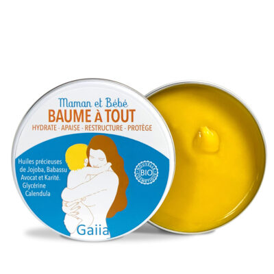 Baume hydratant bio pour maman et bébé.