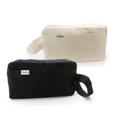 Trousse de toilette Gaiaia noire et beige.
