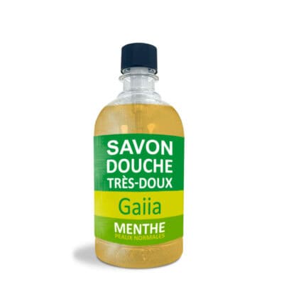 Bouteille de savon douche à la menthe.