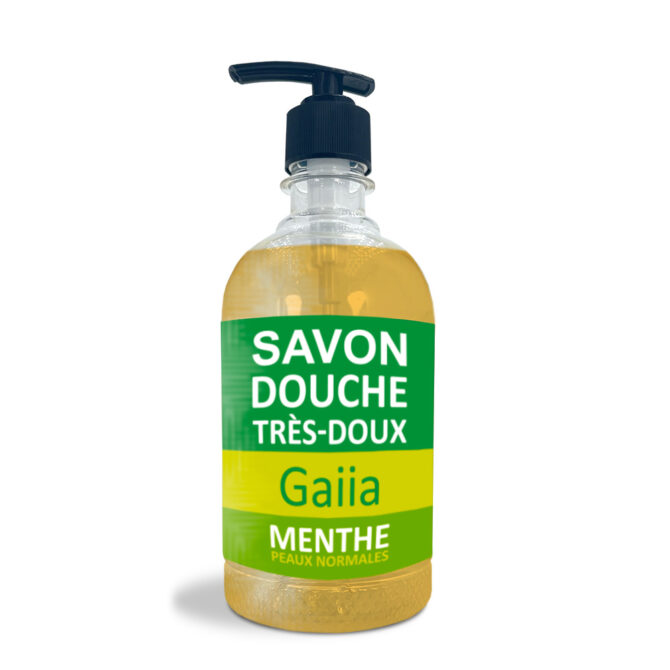 Savon douche très-doux Gaiia menthe flacon.