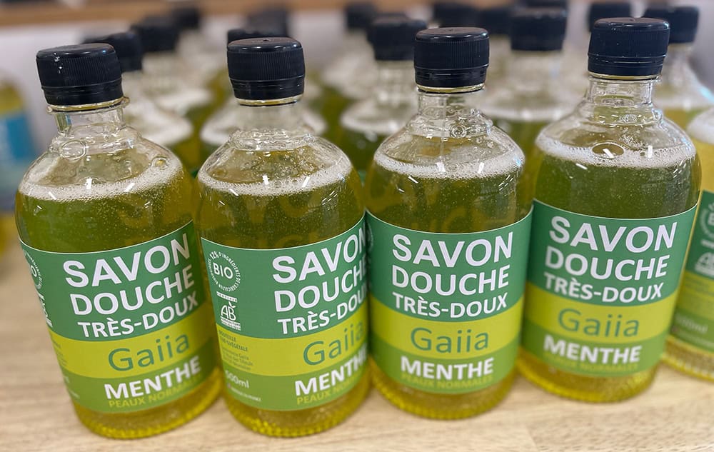 Bouteilles de savon liquide menthe bio Gaiia.