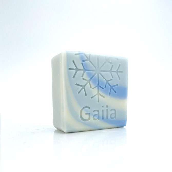 Savon blanc et bleu avec flocon