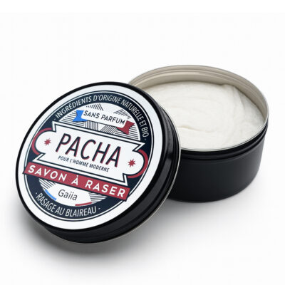 Boîte de savon à raser Pacha, sans parfum.