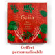 Coffret cadeau Gaiia, personnalisable, design rouge et vert.