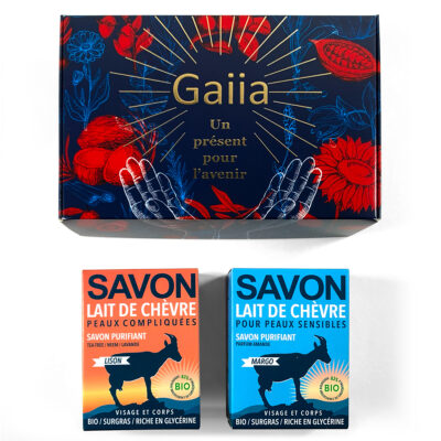 Coffret et savons bio au lait de chèvre.