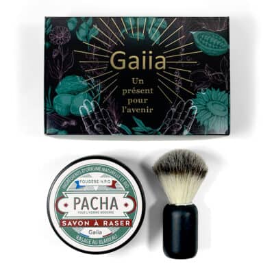 Coffret rasage, savon Gaiia, brosse blaireau.