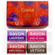 Boîtes de savon Gaia bio lavande, bois de rose.